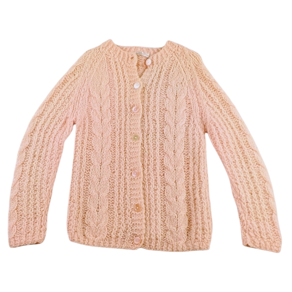 Vintage Italian Hand-Knit Mohair Wool Cable Knit Cardigan Sweater Small  F279 - Picture 2 of 9